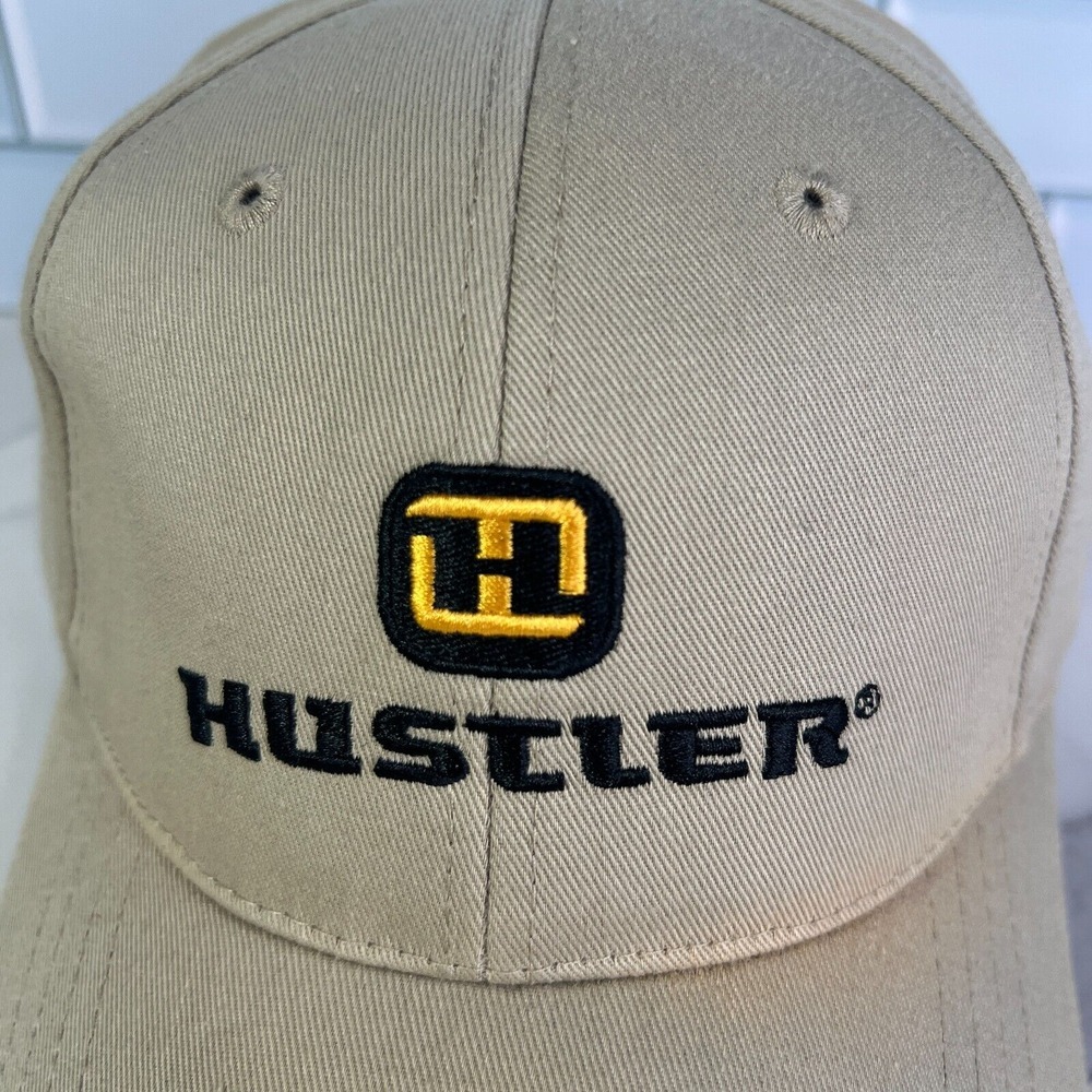 HUSTLER Mowers Lawn Care Cap Hat Beige Hook Loop Moss Bluff Mower Sales - Picture 2 of 11